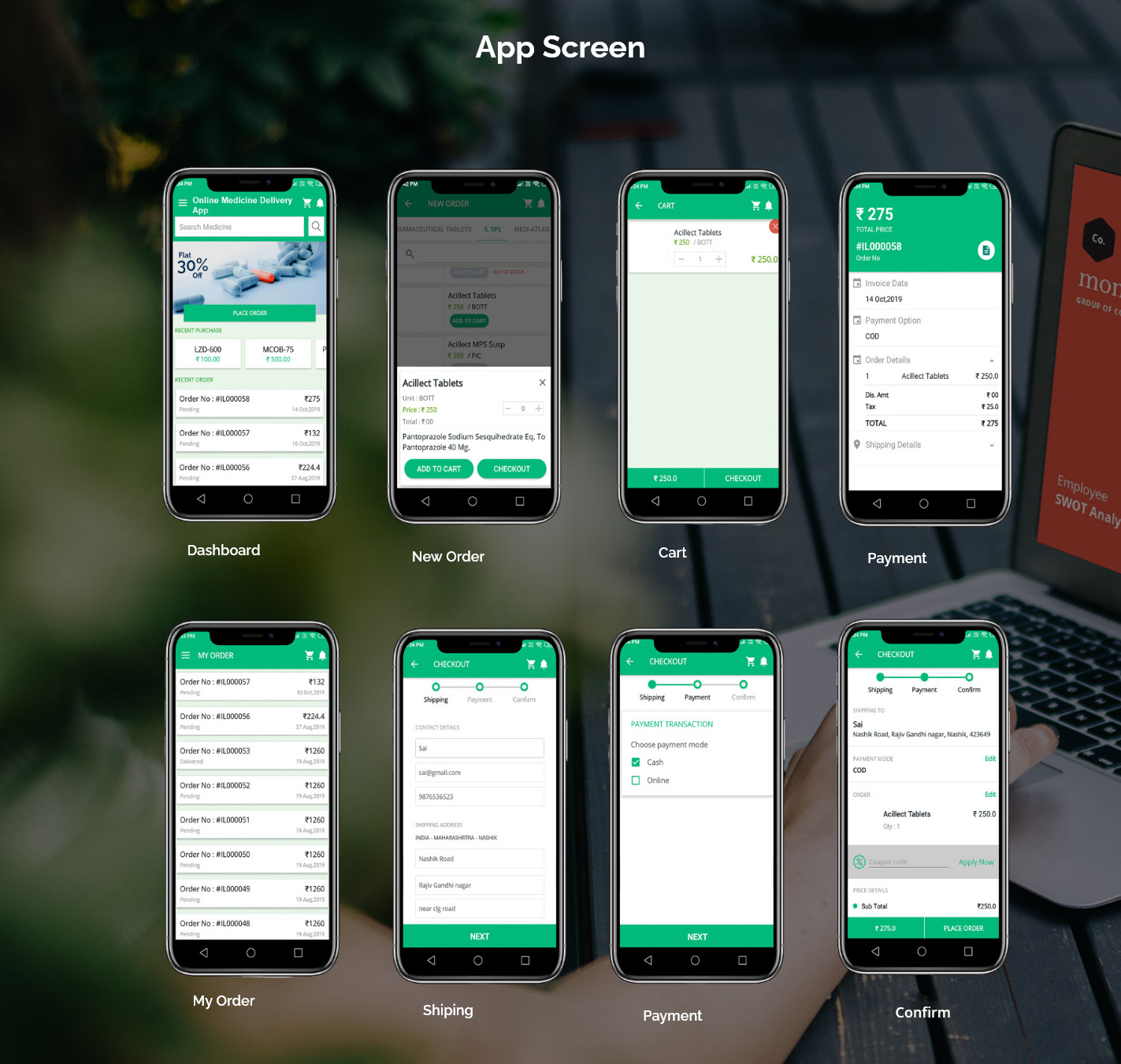 Online Medicine Delivery App — App Screens